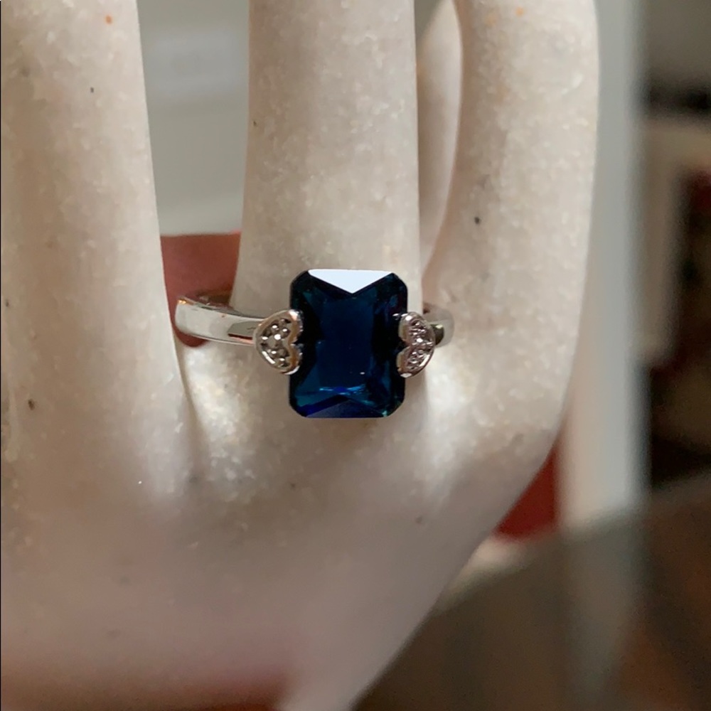 Ring costume jewelry sapphire with two hearts